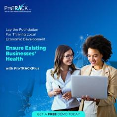 Empower your local Economic Development efforts and lay the foundation for thriving communities with ProTRACKPlus. Our powerful solution helps ensure the viability and success of businesses, fostering sustainable growth and prosperity. Get a free, no-obligation demo today. https://myprotrackplus.com/