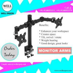 Monitor arms provide numerous benefits for your workspace. They enhance productivity by creating more room on your desk, allowing you to tilt, swivel, and rotate your monitor for optimal viewing angles. Additionally, their weight-bearing capabilities ensure stability, while their sleek design adds a touch of elegance to your setup. 

Visit us: https://wellergon.com/product/monitor-arms/
