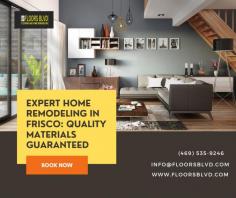 Get ready to update your home With years of industry experience, our team of craftsmen guarantees that every aspect of your home remodeling in Frisco project is carried out with the utmost skill and attention to detail. To ensure the longevity and durability of your renovated spaces, we only use the best materials in our projects. Visit our website for know more.  

https://www.floorsblvd.com/home-renovation-frisco-tx/