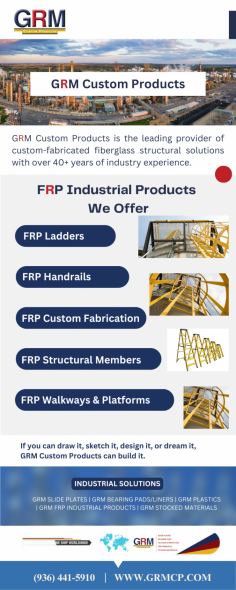 Corrosion Resistant FRP Fiberglass Stairways | GRM Custom Products

GRM Custom Products offers  FRP Fiberglass Stairways as a secure, enduring solution for industrial settings. Non-conductive and corrosion/chemical/UV-resistant, they excel outdoors. Choose from various designs, including customized cages or fall protection. Our FRP Fiberglass cover egress and ingress needs effectively.