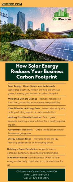 Switch to solar energy, reduce carbon footprint. Clean, sustainable power for your business. Inspire eco-friendly practices. Save on bills. Go green now!