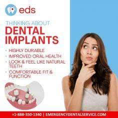 Dental Implants | Emergency Dental Service

Discover the perfect smile with highly durable dental implants. Experience a lasting solution that enhances both your confidence and quality of life. To schedule your appointment, call us at 1-888-350-1340.