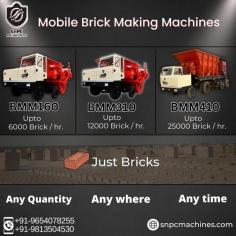 MOBILE BRICK MAKING MACHINES
https://www.snpcmachines.com/

SnPC Machine pvt ltd is the only manufacturer of fully automatic mobile brick making machines in the world known as a factory of brick on wheels. There are 04 models in fully automatic mobile brick making machine as given-bmm160 fully automatic brick making machine, bmm310 fully automatic brick making machine, bmm400 fully automatic brick making machine, bmm404 fully automatic brick making machine. All the fully automatic brick making machines by the snpc machines India are the mobile or portable units, which given freedom to produce anywhere- anytime- any quantity.
For more queries please contact us: 8826423668