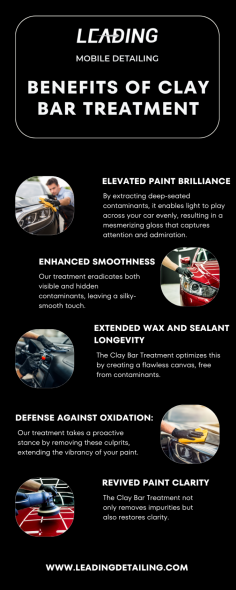 Give your car the royal treatment it deserves with Leading Mobile Detailing’s unmatched Clay Bar Treatment in Torrance. Improve the appearance of your car, safeguard its paint, and take pleasure in the newfound brilliance that will undoubtedly fascinate onlookers.

