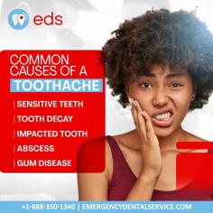  Common Causes of a Toothache | Emergency Dental Service 

Toothache Causes: Sensitive teeth, tooth decay, impacted tooth, abscess, gum disease. Don't ignore the pain! Remember, Emergency Dental Service is available 24/7 to provide immediate relief. Take care of your oral health for a happier smile. Schedule an appointment at 1-888-350-1340.