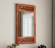 Buy Cambrey Side Stripped Mirror With Frame (Honey Finish) Online at Wooden Street