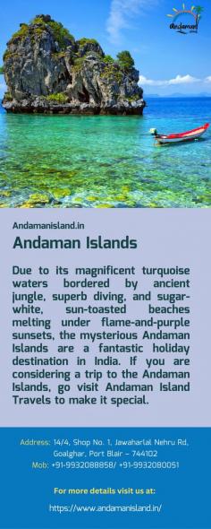 Andaman Islands 
Due to its magnificent turquoise waters bordered by ancient jungle, superb diving, and sugar-white, sun-toasted beaches melting under flame-and-purple sunsets, the mysterious Andaman Islands are a fantastic holiday destination in India. If you are considering a trip to the Andaman Islands, go visit Andaman Island Travels to make it special.
For more details visit us at: https://www.andamanisland.in/