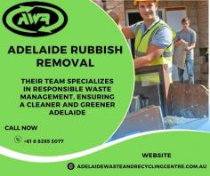 Adelaide Rubbish Removal offers efficient and eco-friendly waste disposal services in South Australia. Their team specializes in responsible waste management, ensuring a cleaner and greener Adelaide. 
https://adelaidewasteandrecyclingcentre.com.au/waste-services/adelaide-rubbish-tip/
