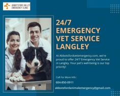 Immediate 24/7 Emergency Vet Service in Langley

Trust Abbotsford Vet Emergency for reliable 24/7 emergency vet service in Langley. Our experienced veterinarians are available round-the-clock to offer immediate and compassionate care for your pets during critical situations. With state-of-the-art facilities and a commitment to exceptional veterinary care, we prioritize your pet's well-being. Count on our dedicated team to provide the highest quality of care for your furry friends in Langley.
