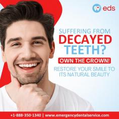 Decayed Teeth? | Emergency Dental Service

Own the Dental Crown and Restore Your Smile! Say goodbye to decayed teeth and embrace natural beauty with our top-notch dental crowns! Regain your confidence and dazzle with a perfect smile. Schedule an appointment at 1-888-350-1340.
