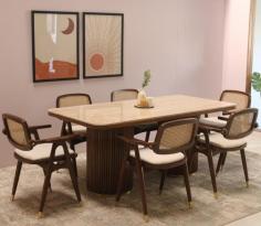 Buy Antara Teak Wood Italian Marble Top 6 Seater Dining Table Set Online at Wooden Street.