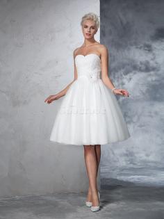 Robe de mariée bref naturel au niveau de genou fermeutre eclair a-ligne