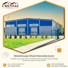 Chennai Roofings is a popular industrial shed manufacturer in Chennai. We develop and manufacture Warehouse in accordance with industry requirements, and it is known for its high performance, durability, and tensile strength.We provide basic and customized storage buildings that require little upkeep.	
For more details -    https://chennairoofings.co.in/warehouse-shed-manufacturer-chennai.php
Phone  : +91 75500 00206								
Email  :  sales@smartroofings.in
 Facebook:   https://www.facebook.com/chennairoofings
 Instagram:   https://www.instagram.com/chennairoofings/
 Twitter:   https://twitter.com/chennairoofings
 Youtube: https://www.youtube.com/channel/UCI5U5emfFoZKhV9tVYAN3Uw
