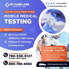 Our company originated with the aim of addressing the Covid-19 situation in the SF Bay Area. At present, we conduct testing for Covid, RSV, and Influenza A/B, and we have plans to introduce drug and cancer testing in 2023. My Care Labs is proud to offer free all-in-one testing combo kits for Covid-19, RSV, and Influenza A & B. My Care Labs offers quick, hassle-free, and accurate COVID-19 RT-PCR testing. With same day results or within 24 hours, we have testing on-site at our laboratory and at pop-ups throughout California. My Care Labs provides same-day and 24hr infectious disease testing and results to not only the general public at our laboratory and pop-ups, but also through group mobile testing, nursing homes, public and private schools, businesses, houses of worship, and other large organizations. We offer financial hardship options for under- and un-insured patients.
 
Blast off to better health with My Care Labs! Tri-city residents, our mobile testing service is here from Monday to Friday, and our Fremont Lab is open all 7 days of the week. Easy, efficient, and just a call away! 