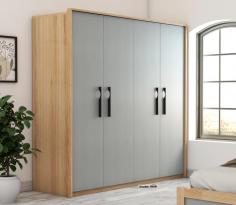 Buy Vespera Engineered Wood Four Door Wardrobe (Gothic Grey, Classic Oak Finish) Online at Wooden Street