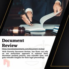 Optimize your workflow with our Document Review Services. Our skilled team employs advanced technology for precise and efficient examination of documents, ensuring accuracy in identifying key information. Whether it's due diligence, compliance, or litigation support, we provide strategic insights tailored to your needs. Confidentiality and a results-driven approach are our priorities, delivering timely and reliable results for informed decision-making. Elevate your document review process with us. Read more : https://paralegalassistants.com/document-review/