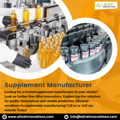 Looking for a trusted supplement manufacturer in your vicinity? Look no further than Alive Innovations. Explore top-tier solutions for quality formulations and reliable production. Discover excellence in supplements manufacturing! Call us or visit our website Today!
