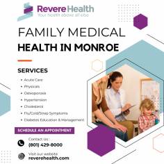 Are you looking for family medical health in Monroe? At Revere Health, we've got you covered. Our caring team specializes in skincare, fracture care, IUD insertion, and pediatric care. We prioritize your health and well-being, offering the quality healthcare you deserve. Call us at (801) 429-8000 to schedule an appointment today. Your health is our top priority!

Visit our website: https://reverehealth.com/departments/monroe-family-medicine/