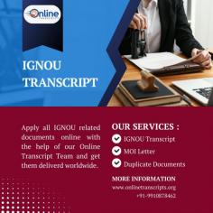 Online Transcript is a Team of Professionals who helps Students for applying their Transcripts, Duplicate Marksheets, Duplicate Degree Certificate ( Incase of lost or damaged) directly from their Universities, Boards or Colleges on their behalf. Online Transcript is focusing on the issuance of Academic Transcripts and making sure that the same gets delivered safely & quickly to the applicant or at desired location. https://onlinetranscripts.org/transcript/ignou-university-delhi/