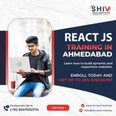 Are you looking for one of the top-rated React JS coaching classes in Ahmedabad? Shiv Tech Institute is your go-to choice. Learn how to build dynamic and responsive websites with our React JS course.

Our course outlines the following:
- Component-Based Architecture
- Virtual DOM
- JSX (JavaScript XML)
- Props, State
- Redux & Hooks
- State Management

Enroll today and get up to 25%* discount. This offer expires soon!