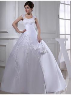 Robe de mariée longue avec broderie de mode de bal en satin bandouliere spaghetti