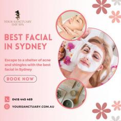 Take out a bit of “Personal time” from your day-to-day life and pamper your skin with one of the best facial clinics in Sydney. Your Sanctuary Day Spa expert therapists use a holistic approach to skincare based on vitamins, trace elements, amino acids, and proteins to extract wrinkles and fine lines from your face. Secure your spot now for the best facial in Sydney.

Visit Us - https://www.yoursanctuary.com.au/beauty/facial-clinic/