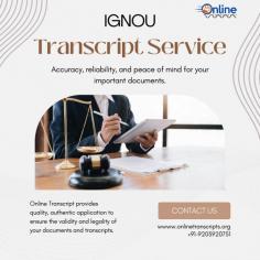 Online Transcript is a Team of Professionals who helps Students apply their Transcripts, Duplicate Marksheets, and Duplicate Degree Certificate (In case of lost or damage) directly from their Universities, Boards, or Colleges on their behalf. Online Transcript focuses on the issuance of Academic Transcripts and making sure that the same gets delivered safely & quickly to the applicant or at the desired location. https://onlinetranscripts.org/transcript/ignou-university-delhi/