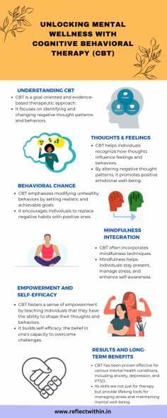 Experience mental wellness through Cognitive Behavioral Therapy (CBT) at Reflect Within. Unlock positive change with personalized strategies for a healthier mindset.
Visit: https://reflectwithin.in/