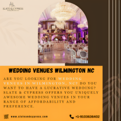 Are you looking for wedding venues in Wilmington, NC? Do you want to have a lucrative wedding? Slate & Cypress offers you uniquely awesome wedding venues in your range of affordability and preference. We offer superb lodging facilities and a long list of amenities you must check out. Curious to know, visit us now!

