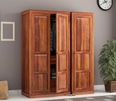 Buy Charles 3 Door Multi Utility Wardrobe (Honey Finish) Online From Wooden Street