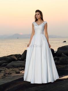 Beach Stil A-Linie Empire Taille Bodenlanges Brautkleid mit Applike