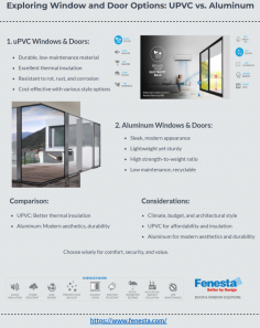 UPVC windows and doors offer durability and excellent thermal insulation, while aluminum options boast sleek, modern designs and lightweight, sturdy construction—choose UPVC for affordability and insulation, and aluminum for contemporary aesthetics and lasting durability. Visit https://www.fenesta.com