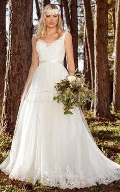 Robe de mariée romantique facile ligne a avec manche courte de traîne mi-longue