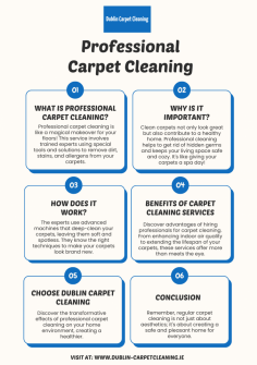 Experience the Ultimate Clean with Professional Carpet Cleaning! Our infographic unveils the secrets behind the pristine carpets you've always dreamed of. Discover the science of deep cleaning, the benefits for your health, and why professional expertise is a game-changer. Elevate your living space today with insights from Dublin Carpet Cleaning - where cleanliness meets perfection!

Source: https://www.dublin-carpetcleaning.ie/