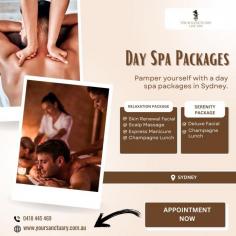 Pamper yourself or a loved one with a day spa package that includes massages and facials and your choice of champagne, white or red wine, or espresso coffee. Your Sanctuary Day Spa offers the best day spa packages in Sydney, featuring relaxing massages and meditation practices to help you unwind and rejuvenate. Book your appointment today.

Visit Us - https://www.yoursanctuary.com.au/packages/