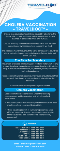 Cholera is an acute diarrhoeal illness caused by a bacteria. The disease infects the small bowel and causes painless, watery diarrhea. It is known to infect only humans.
Know more: https://www.travel-doc.com/service/cholera/
