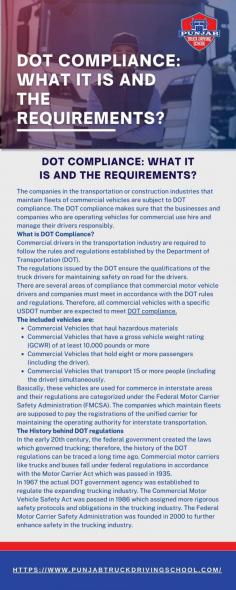 Unravel the complexities of DOT compliance on the roads with Punjab Truck Driving School. From securing your commercial learner's permit to mastering CDL training, obtaining the CDL license, and understanding the intricacies of operating a heavier vehicle, our blog guides you seamlessly through the compliance journey. Stay ahead with insights into the future of trucking with Autonomous Trucking. Navigate the highways with confidence, equipped with the knowledge and skills required for a successful and compliant career in the trucking industry.