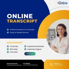 Online Transcript is a Team of Professionals who helps Students for applying their Transcripts, Duplicate Marksheets, Duplicate Degree Certificate ( Incase of lost or damaged) directly from their Universities, Boards or Colleges on their behalf. Online Transcript is focusing on the issuance of Academic Transcripts and making sure that the same gets delivered safely & quickly to the applicant or at desired location.  https://onlinetranscripts.org/