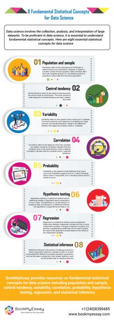 8 Fundamental Statistical Concepts for Data Scientists" is an insightful guide offered BookMyEssay, covering essential principles crucial for data analysis. From probability theory to hypothesis testing, this book equips readers with the foundational knowledge necessary for interpreting data accurately. It's an invaluable resource for aspiring and seasoned data scientists alike.
Visit For More - www.bookmyessay.com