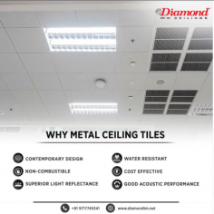 Increase your space with Diamond Ceilings' premium metal tiles. Sleek, durable, and customizable, our metal tiles offer contemporary elegance and superior functionality for false ceiling solutions nationwide. for more details call us on 
9717745341
https://diamondtm.net/metal-ceiling-tiles/