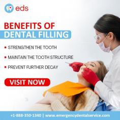 Benefits Of Dental Filling | Emergency Dental Service

Dental fillings are important for your oral health. They strengthen the tooth, preserving its structure and preventing further decay. If you're experiencing dental issues, don't wait—visit Emergency Dental Service today to ensure your smile remains healthy and beautiful.  Schedule an appointment at 1-888-350-1340.