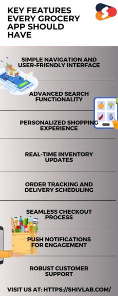 Are you looking to hire the best grocery app development company? Look for the following mentioned key features in that company and make a well-informed decision for the success of your grocery app business. The key features are as follows:
- Simple navigation and user-friendly interface
- Advanced search functionality
- Personalized shopping experience
- Real-time inventory updates
- Seamless checkout process
- Order tracking and delivery scheduling
- Push notifications for engagement
- Robust customer support