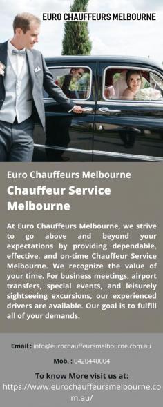 Chauffeur Service Melbourne
At Euro Chauffeurs Melbourne, we strive to go above and beyond your expectations by providing dependable, effective, and on-time Chauffeur Service Melbourne. We recognize the value of your time. For business meetings, airport transfers, special events, and leisurely sightseeing excursions, our experienced drivers are available. Our goal is to fulfill all of your demands.
For more details visit us at: https://www.eurochauffeursmelbourne.com.au/