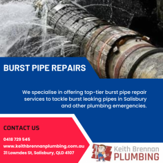 If you have a burst pipe in Salisbury, Keith Brennan Plumbing's expert plumbers will fix it fast. Contact us today to schedule a burst pipe fix! Call 0418 729 545 for burst pipes Salisbury. Visit us at https://keithbrennanplumbing.com.au/burst-pipes-repair/