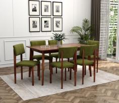 Buy Camden 6 Seater Sheesham Wood Dining Set with Cushioned Chairs (Honey Finish) Online From Wooden Street