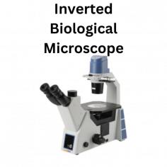 An inverted biological microscope is a type of microscope where the light source and the condenser are located above the specimen stage, while the objective lenses and the eyepiece or camera are situated beneath the stage. This design is in contrast to the more traditional upright microscopes, where the light source and condenser are typically located beneath the stage.