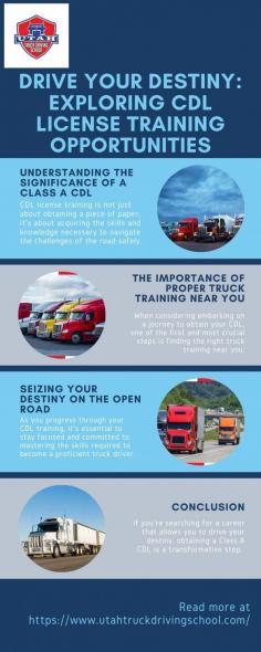 Seize the wheel of opportunity with Utah Truck Driving School's premier CDL license training. Navigate through top-notch truck training near me programs, designed for success. Achieve mastery in driving skills and obtain your esteemed Class A CDL. For more information visit here:https://utahtruck.livejournal.com/270.html
