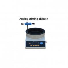 Analog stirring oil bath  is a tabletop unit with top pot dimension of Φ 130 × 60 mm and stirring speed of 0 rpm to 2500 rpm. It features a maximum stirring quantity of 0.5 L and a scaler stir display. Integrated with a PID temperature control with a heating temperature of 260 °C.


