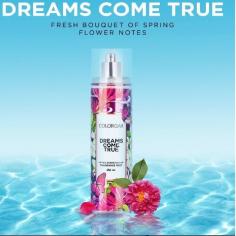 The Dreams Come True scented body mist is packed with the fresh notes of flowers. One whiff is all you need to be reminded of good things spring is made of Jasmine, Iris, Tuberose, and Honeysuckle flowers.https://colorbarcosmetics.com/collections/fragrance