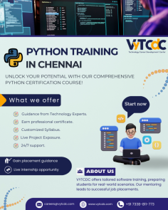 "Ready to take your coding career to new heights? Enroll in our Python training in Chennai. Gain certifications, placement assistance, and the expertise to tackle complex challenges, opening doors to exciting opportunities!"